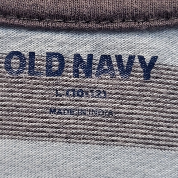 Old Navy Kids Gray and Blue Striped Short Sleeve Tee - Size L (10-12) - Picture 3 of 3